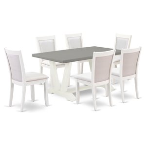 East West Furniture V-Style 7-Piece Wood Dining Set in Cement/Cream/White