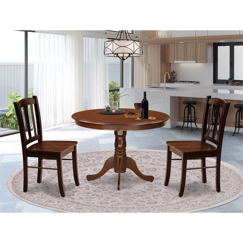 East West Furniture Hartland 3 Pieces Solid Wooden Dining Set in Mahogany