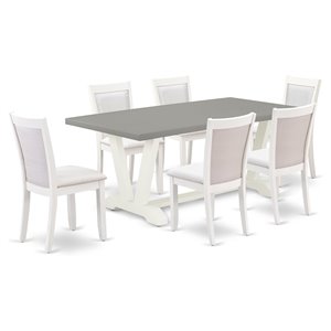 East West Furniture V-Style 7-Piece Wood Dining Set in White/Cream/Cement