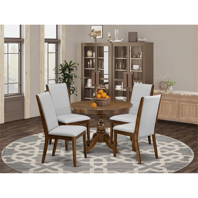East West Furniture Hartland 5-Piece Wooden Dining Set in Walnut/Gray