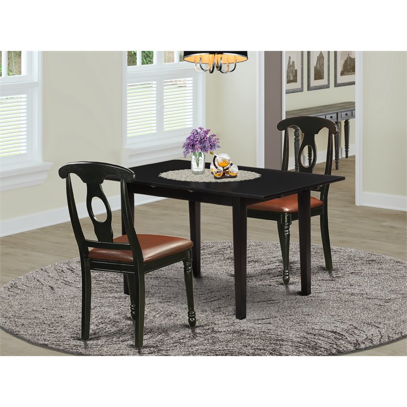 East West Furniture Norfolk 3-Piece Faux Leather and Wooden Dining Set in Black