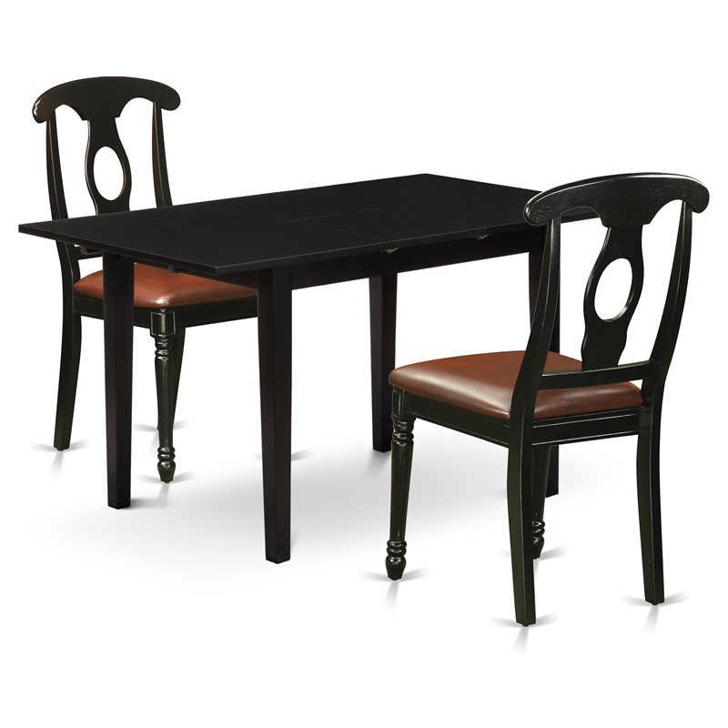 East West Furniture Norfolk 3-Piece Faux Leather and Wooden Dining Set in Black