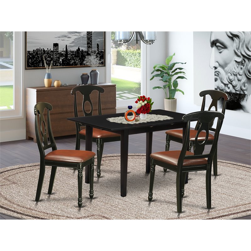East West Furniture Norfolk 5-Piece Faux Leather and Wooden Dining Set in Black