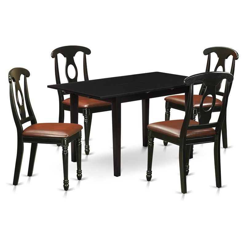 East West Furniture Norfolk 5-Piece Faux Leather and Wooden Dining Set in Black