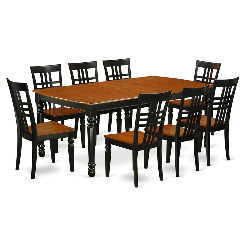 East West Furniture Dover 9-Piece Wooden Dining Set in Black/Cherry