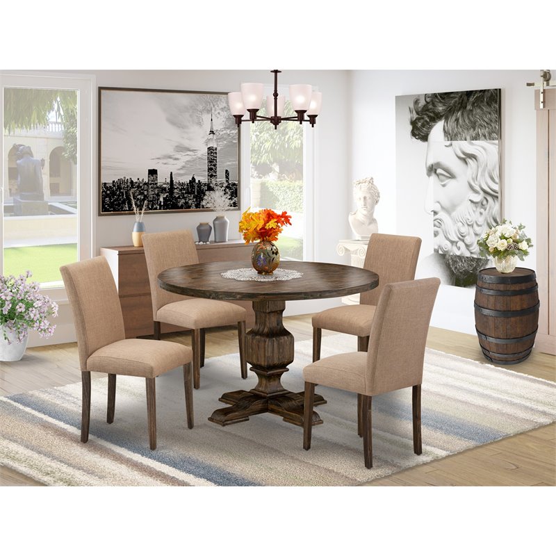 East West Furniture Irving 5 Pieces Wooden Dining Sets in Jacobean/Sable Brown