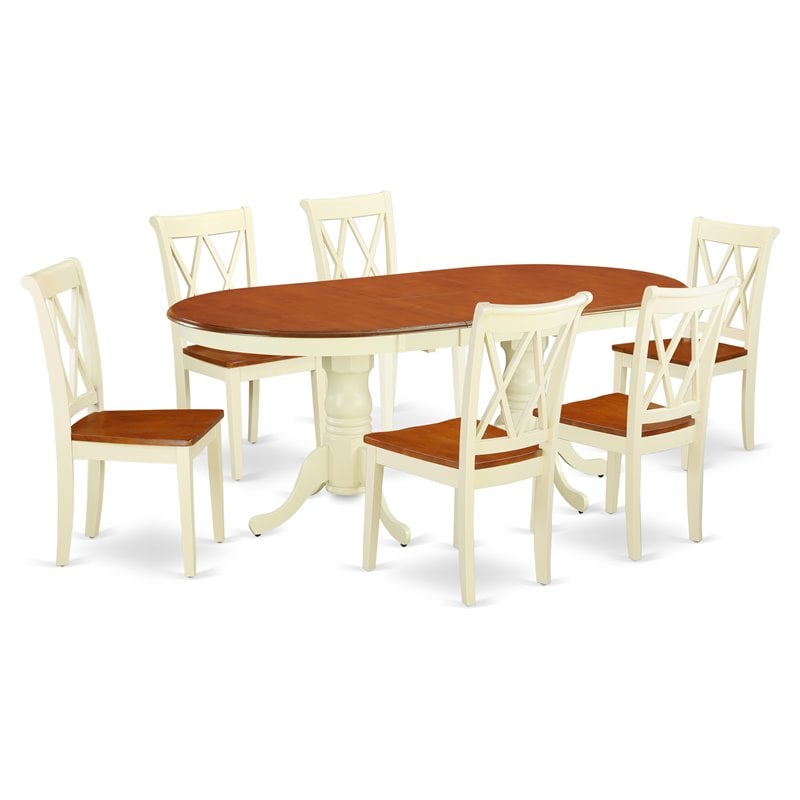 East West Furniture Plainville 7-Piece Wooden Dining Set in White/Cherry