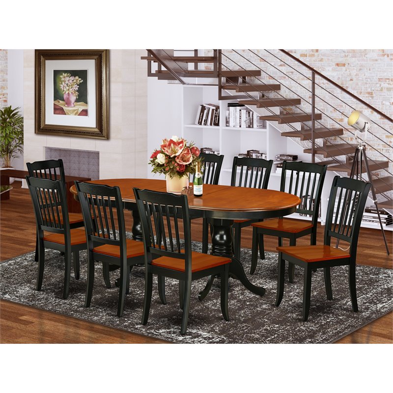 East West Furniture Plainville 9-Piece Wooden Dining Set in Black/Cherry