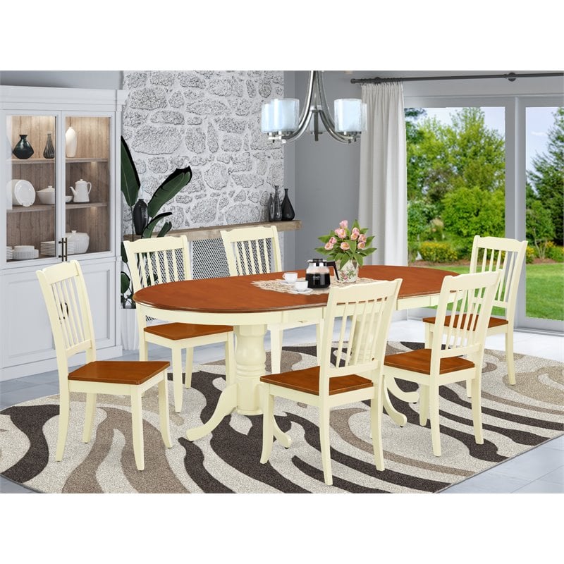 East West Furniture Plainville 7 Pieces Wooden Dining Set in White/Cherry