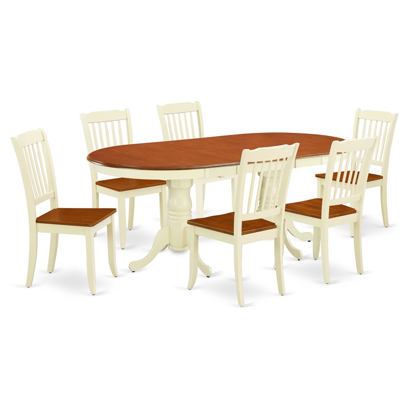 East West Furniture Plainville 7 Pieces Wooden Dining Set in White/Cherry