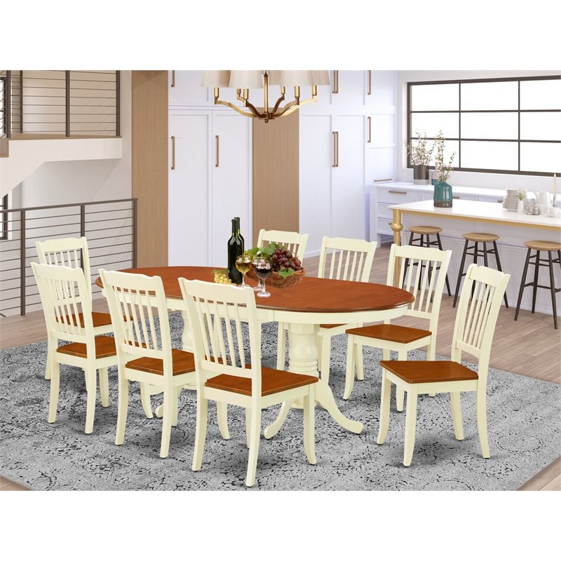 East West Furniture Plainville 9 Pieces Wooden Dining Set in White/Cherry