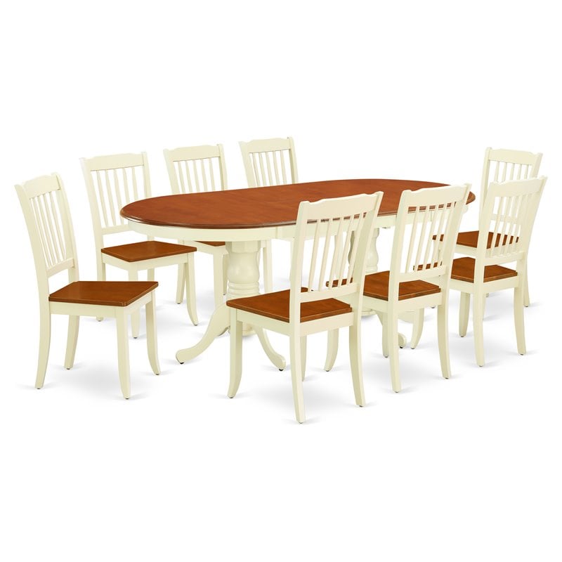 East West Furniture Plainville 9 Pieces Wooden Dining Set in White/Cherry