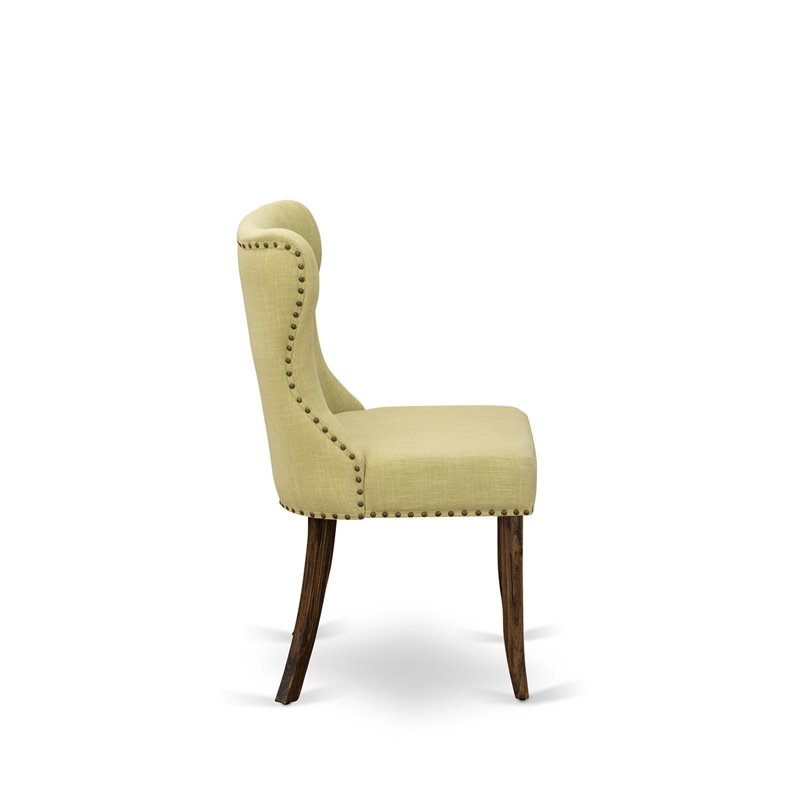 East West Furniture V-Style 7-Piece Wood Dining Set in Jacobean/Limelight Beige