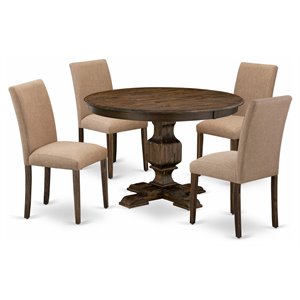 East West Furniture Ferris 5-Piece Wood Dining Set in Light Sable/Jacobean Brown