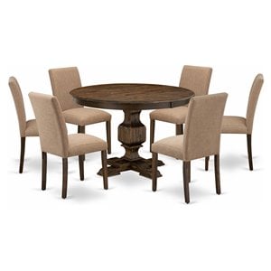 East West Furniture Ferris 7-Piece Wood Dining Set in Light Sable/Jacobean Brown