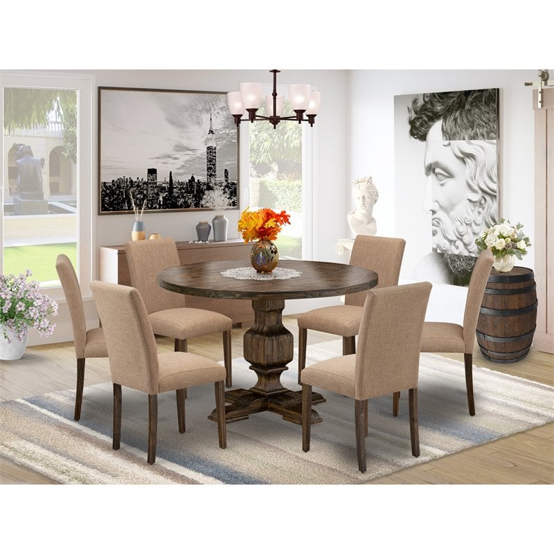 East West Furniture Irving 7-Piece Wooden Dining Set in Jacobean/Sable Brown