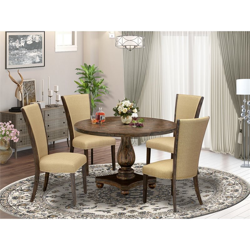 East West Furniture Irving 5 Piece Wood Dining Set in Distressed Jacobean Brown Cymax Business