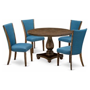 East West Furniture Irving 5-Piece Wood Dining Set in Distressed Jacobean/Blue