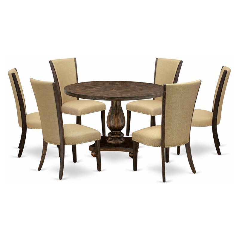 East West Furniture Irving 7-Piece Wood Dining Set in Distressed Jacobean/Brown