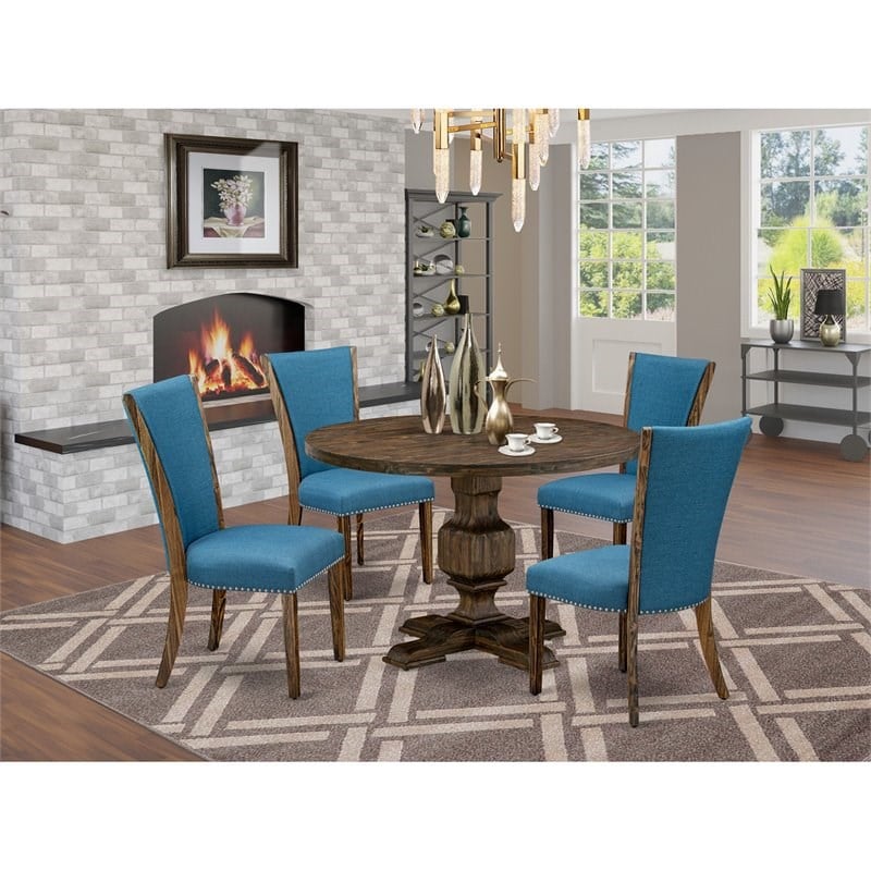 East West Furniture Irving 5-Piece Wooden Dining Set in Jacobean/Blue