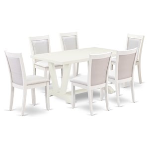 East West Furniture V-Style 7-Piece Asian Wood Dining Set in White/Cream