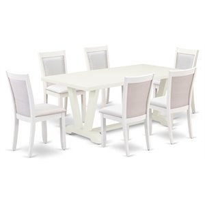 East West Furniture V-Style 7-Piece Asian Wood Dining Set in Cream/White