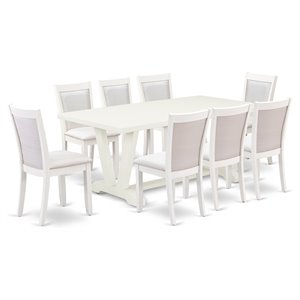 east west furniture v-style 9-piece asian wood dining set in cream/white