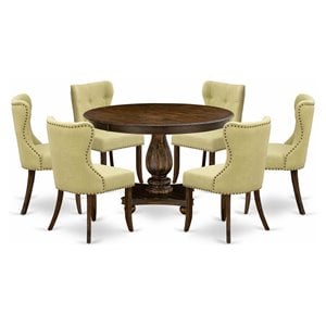 East West Furniture Ferris 7-Piece Wooden Dining Set in Jacobean/Limelight Beige
