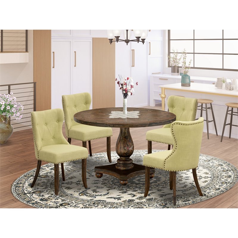 East West Furniture Irving 5-Piece Wood Dining Set in Distressed Jacobean/Beige