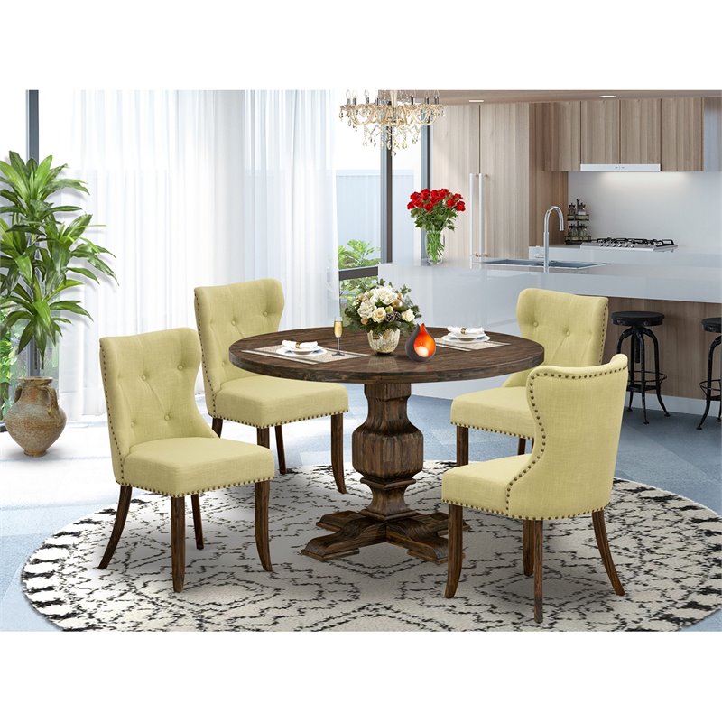 East West Furniture Irving 5-Piece Wood Dining Set in Beige/Distressed Jacobean