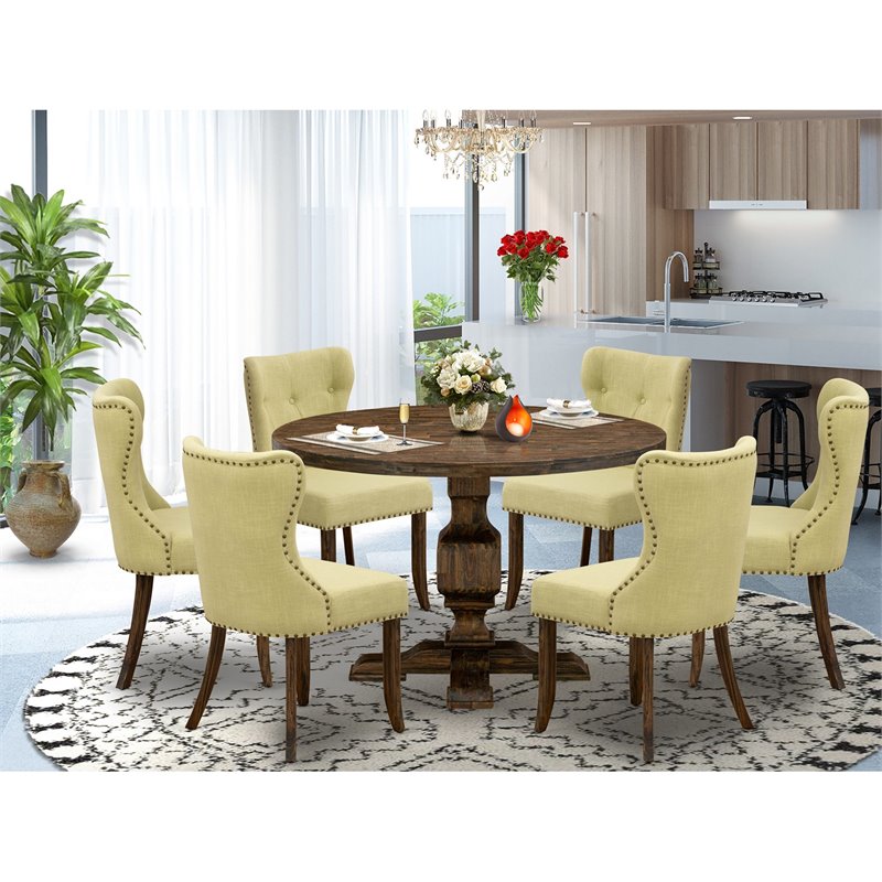 East West Furniture Irving 7-Piece Wood Dining Set in Beige/Distressed Jacobean