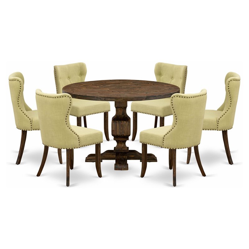 East West Furniture Irving 7-Piece Wood Dining Set in Beige/Distressed Jacobean