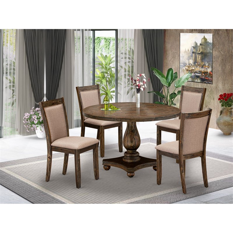 East West Furniture Irving 5-Piece Wood Dining Set in Distressed Jacobean/Gray