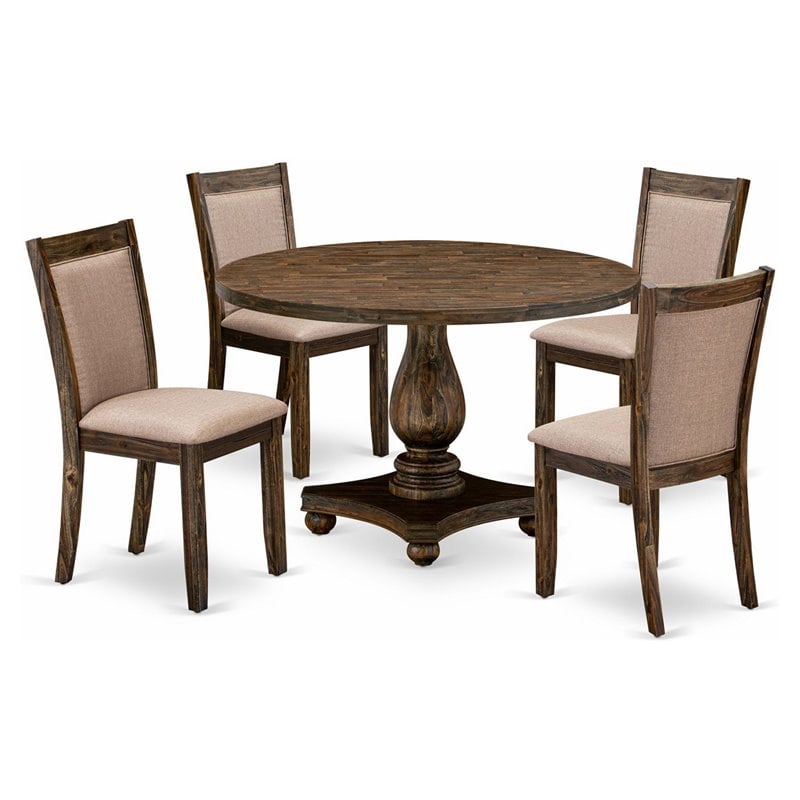 East West Furniture Irving 5-Piece Wood Dining Set in Distressed Jacobean/Gray