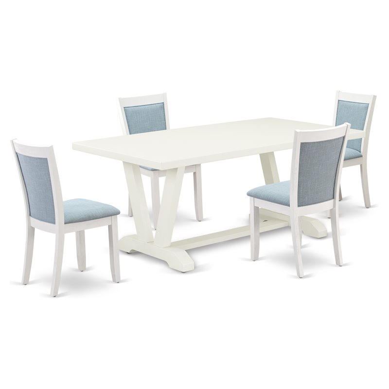 East West Furniture V-Style 5-Piece Asian Wood Dining Set in Baby Blue/White