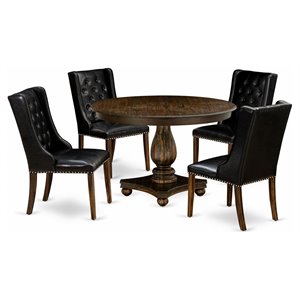 East West Furniture Ferris 5-Piece Wood Dining Set in Distressed Jacobean/Black