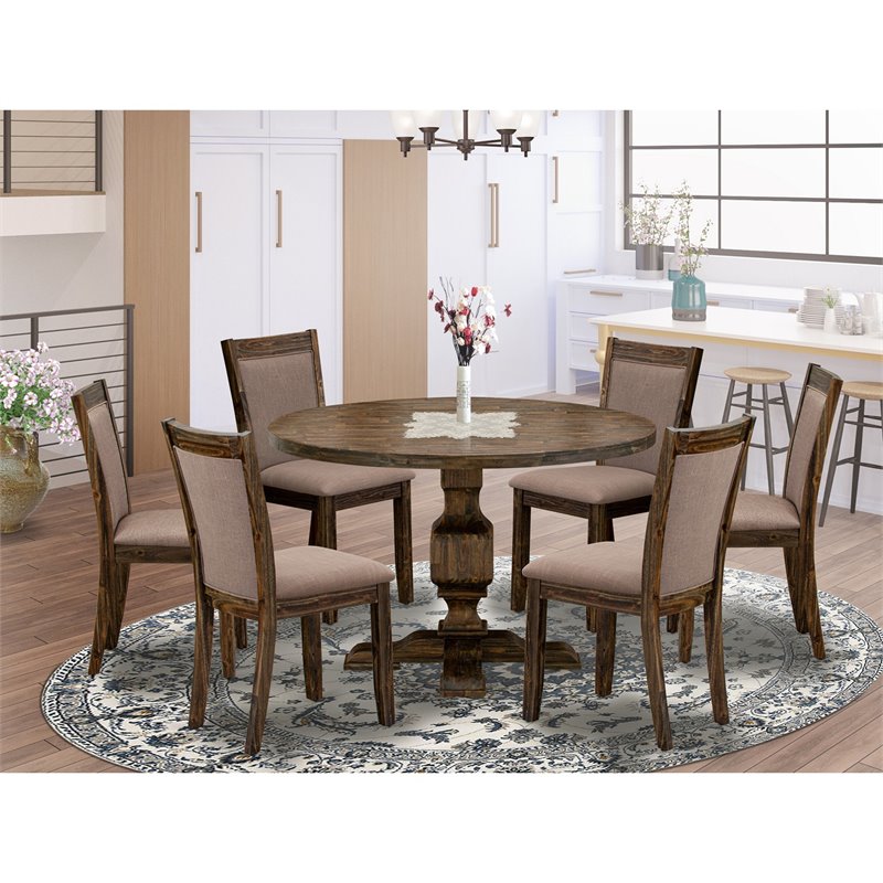 East West Furniture Irving 7-Piece Wood Dining Set in Distress Jacobean/Coffee