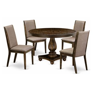 East West Furniture Ferris 5 Pieces Wood Dining Set in Jacobean/Dark Khaki Gray