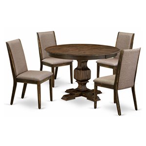 East West Furniture Ferris 5-Piece Wooden Dining Set in Dark Khaki Gray/Jacobean