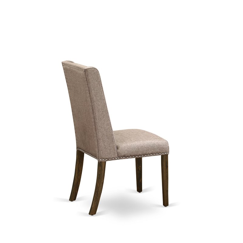 East West Furniture Ferris 7-Piece Wood Dining Set in Jacobean & Dark Khaki Gray