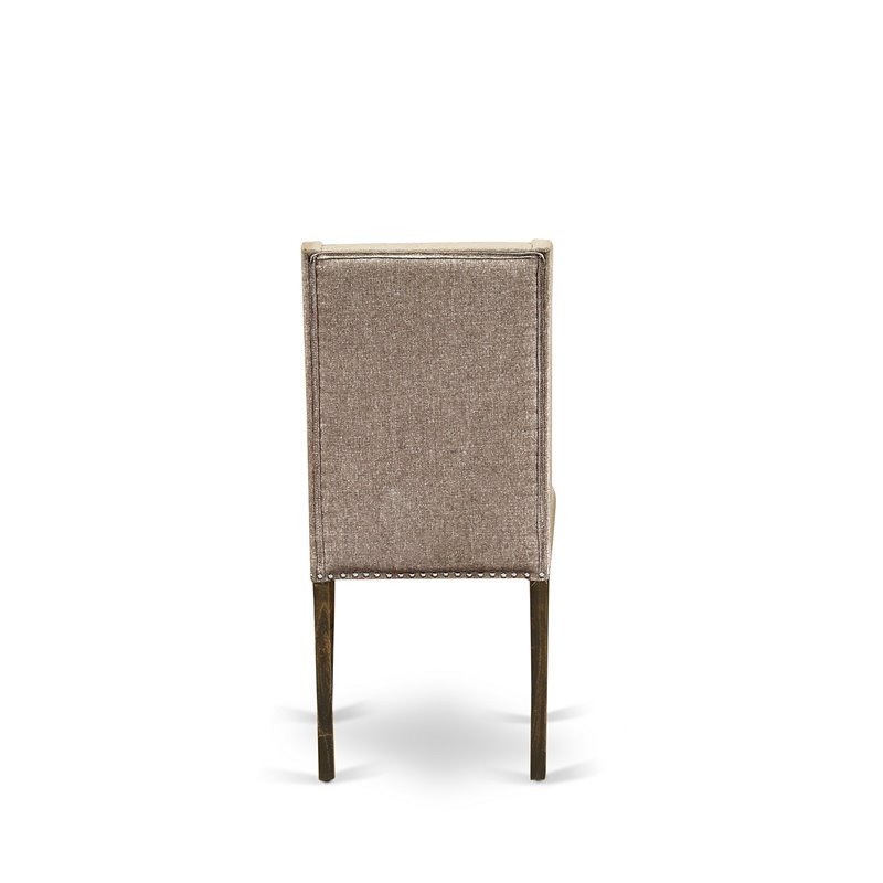 East West Furniture Ferris 7-Piece Wood Dining Set in Jacobean & Dark Khaki Gray