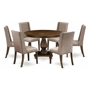 East West Furniture Ferris 7-Piece Wood Dining Set in Jacobean & Dark Khaki Gray