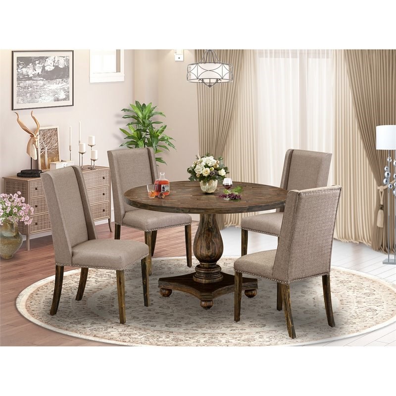 East West Furniture Irving 5-Piece Wooden Dining Set in Khaki Gray/Jacobean