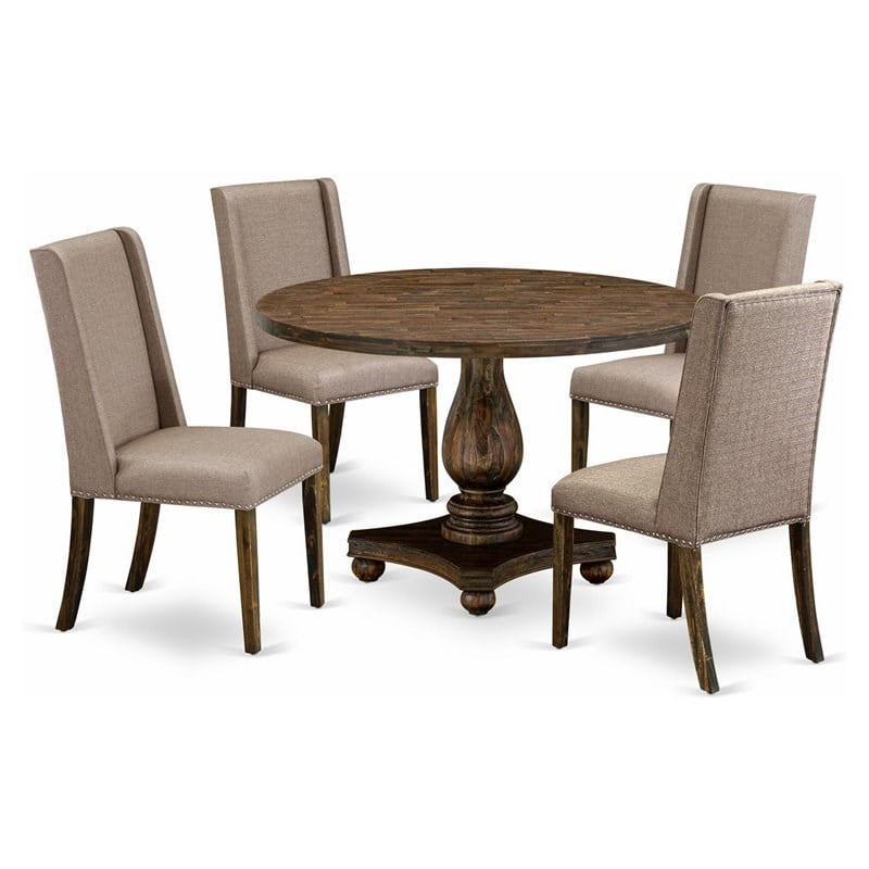 East West Furniture Irving 5-Piece Wooden Dining Set in Khaki Gray/Jacobean