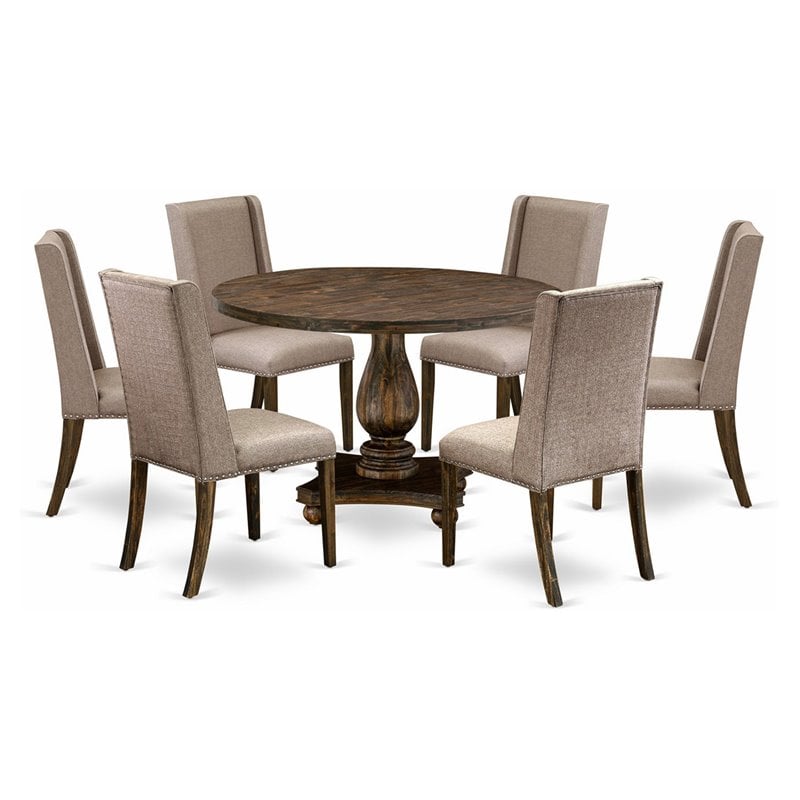 East West Furniture Irving 7-Piece Wooden Dining Set in Gray/Distressed Jacobean