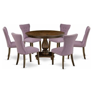 East West Furniture Ferris 7-Piece Wooden Dining Set in Jacobean/Dahlia Purple