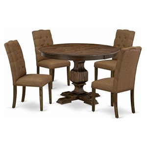 East West Furniture Ferris 5-Piece Wooden Dining Set in Brown/Jacobean