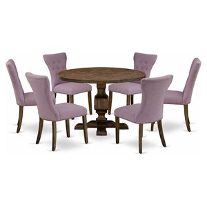 East West Furniture Irving 7-Piece Wooden Dining Set in Jacobean/Dahlia Purple