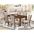 East West Furniture Lismore 7-Piece Wood Dining Set in Antique Walnut/Light Tan