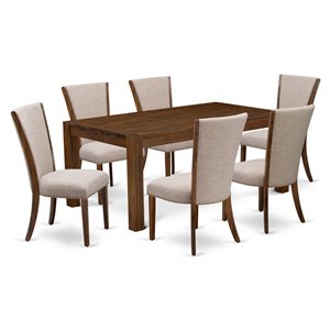 East West Furniture Lismore 7-Piece Wood Dining Set in Antique Walnut/Light Tan